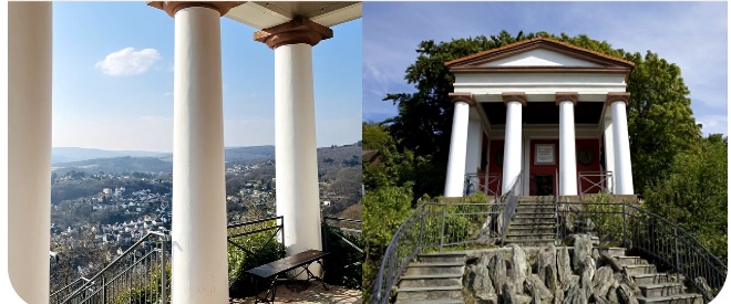 Blick vom Kaisertempel auf Eppstein und der Tempel von außen
